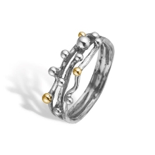 Billede af By Birdie Urban Harlem Buds-3 ring polished sølv m.14kt (str. 58)