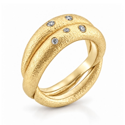 Billede af Ring dobbelt, begge i gult guld, 3* 0,02 + 2* 0,03 w/vs. 14 kt.