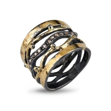Billede af By Birdie Benedict Golden ring sort rhodineret sølv m.18kt og 0,06 ct diamant str. 52
