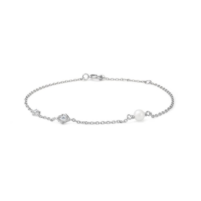 Billede af Studio Z "Veil" armbånd sølv m. perler + cz (16+2 cm)