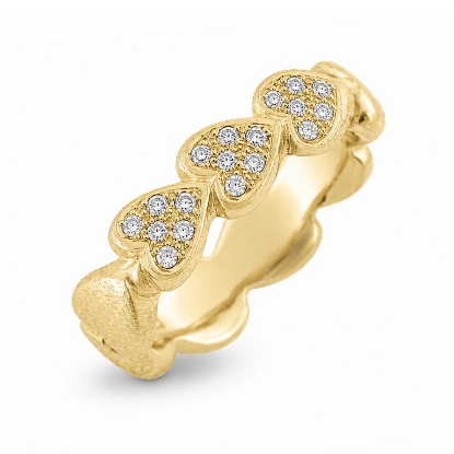 Billede af Ring hjerter, isat 3* 6 brill. i 3 hjerte, 18*0,01 w/vs 14 kt. (hjertering)