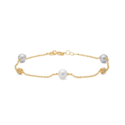 Billede af Mads Z "Stella" armbånd 14 kt. guld m. cz + kulturperler (17+1 cm)