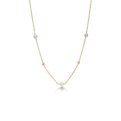 Billede af Mads Z "Stella" halskæde 14 kt. guld m. cz + kulturperler (42 + 3 cm)