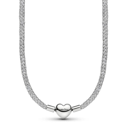 Billede af Pandora Funklende Mesh halskæde m. hjertelås platinbelagt metalblanding m. cz (45 cm)