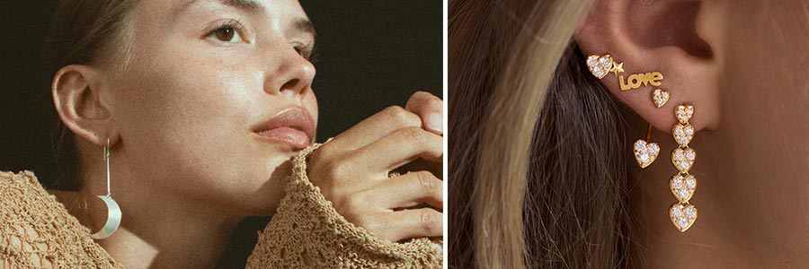 Jane Kønig Half Moon ørering i sølv og en STINE A styling af øreringe