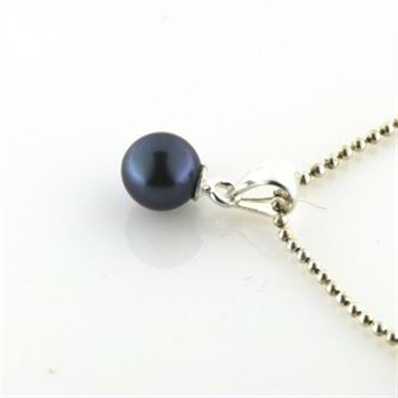 Vedhæng perle, sort fv. perle  6-6½ mm 925s