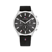 Tommy Hilfiger Ryder herreur stål sort læderrem 44mm 5bar