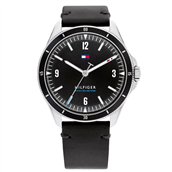 Tommy Hilfiger Maverick herreur sort læderrem sort skive 43mm mineralglas 5bar