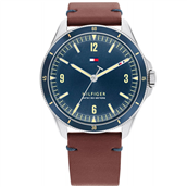 Tommy Hilfiger Maverick herreur brun læderrem blå skive 43mm mineralglas 5bar