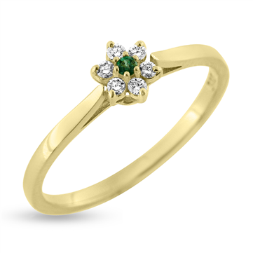 Ring roset smaragd 0,02 ct. + 6 brill. a 0,015 w/vs 14 kt.