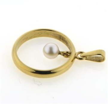 Vedh. af ring løs perle 5-5½ mm. m. øsken + patz 14 kt.