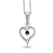Vedhæng hjerte, åbent massivt, blå safir 0,03 ct. 925s.