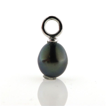 Vedhæng Fv. perle drop sort/dyb grå 8-8½ mm. 925s