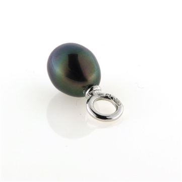 Vedhæng Fv. perle drop sort/dyb grå 8-8½ mm. 925s