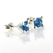 Ørestik 4 grab. fatning, 2* blå topas (swiss blue) 6,0 mm. 925s.