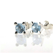 Ørestik 4 grab. fatning, 2* blå topas (sky blue) 6,0 mm. 925s.