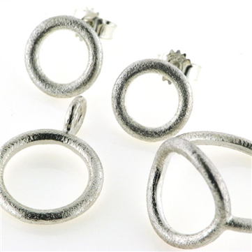 Sølv Smykkesæt Circles 15 mm., Ring, Vedh. & Ørestik, 925s 
