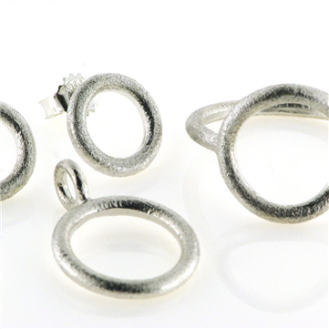 Sølv Smykkesæt Circles 15 mm., Ring, Vedh. & Ørestik, 925s 