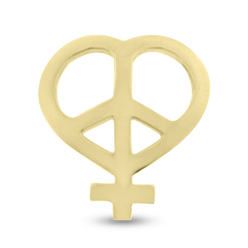 Vedhæng, hjerte, fredstegn (peace tegn) og pigetegn i guld