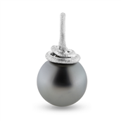 Vedhæng trådtop, Tahiti sort/grå perle 11 mm.  fast øsken 14 kt. hvg.