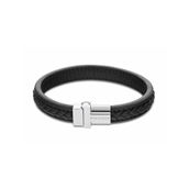 Tommy Hilfiger armbånd flettet sort læder m. magnetisk stållås 21,5 cm