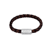 Tommy Hilfiger Exploded Braid armbånd brunt læder snoet med stål 21cm 