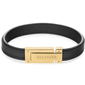 Tommy Hilfiger Flat armbånd sort læder stållås (22 cm)