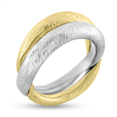 Ring dobbelt ½ gult 14 kt.+ ½ 925s sølv