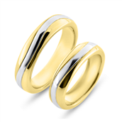 Vielses & Forlovelses ringe, 5,9 * 2,3 mm. 8 kt. gul med sølv i rille