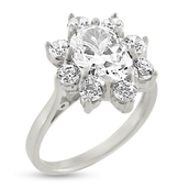 Rosetring med cubic zirkonia 10*8 mm. & 8 * cubic zirk. 2,5 mm. 14 kt. hvg.