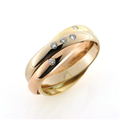 Ring 3 i en, 3,0 mm. 5 brillanter a 0,02 w/vs. 14 kt. (-59)