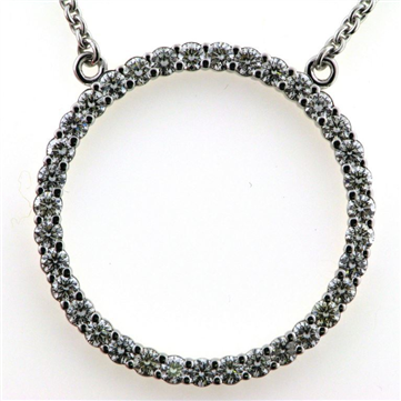 Vedhæng - halskæde, 36 brill. a 0,06 ct, 14 kt. hvg. 52 cm. (smykke cirkel roset) 