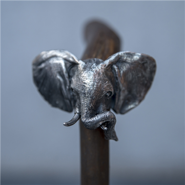 Elefant håndtag til træstok, massivt sølv
