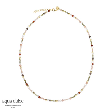 Aqua Dulce Olive Garden halskæde forgyldt sølv m. perler (42 + 3 cm)