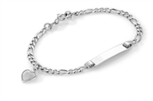 Pia & Per armbånd sølv figaro kæde m. id-plade og hjerte hvid emalje 15 cm