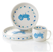 Pia & Per porcelæns barne spisesæt m. blå traktor