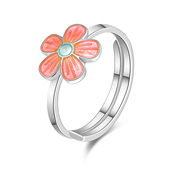 Pia & Per ring sølv m. blomst lyserød/hvid emalje