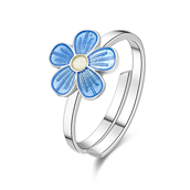 Pia & Per ring sølv m. blomst blå emalje