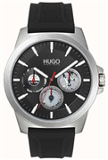 HUGO Twist herreur, sort silikonerem, mineralglas, 5bar, 44mm