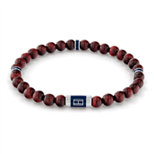 Tommy Hilfiger Beads armbånd rødlige træperler 18 cm elastiksnor