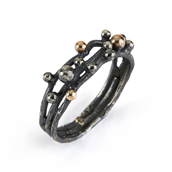 By Birdie Urban Harlem Buds-3 ring sort rhodineret sølv m.14kt (str. 52-60)