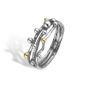 By Birdie Urban Harlem Buds-3 ring polished sølv m.14kt (str. 52-60)