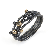 By Birdie Urban Harlem Buds-4 ring sort rhodineret sølv m.14kt m. 0,05 ct brillant (str. 52-60)