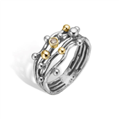By Birdie Urban Harlem Buds-4 Polished ring sølv m.14 kt. m. 0,05 ct. diamant (str. 52-60)