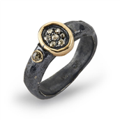 By Birdie Bronx ring sort rhodineret sølv m.14kt og 0,20 ct brillant (str. 52-60)