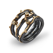 By Birdie Zeus Tribeca-3 ring sort rhodineret sølv m.14kt og 0,15ct diamanter (str. 52-60)