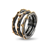By Birdie Zeus Tribeca-1 ring sort rhodineret sølv m.14kt, og 0,05 ct brillant (str. 52-60)