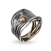 By Birdie Hubble Silver ring sort rhodineret sølv m.14kt og m. 1 x 0,10 ct diamant (str. 52-60)
