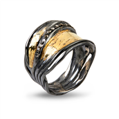 By Birdie Nebula Pavé Slim ring sort rhodineret sølv m.14kt guldpynt og m. ialt 0,25 ct diamanter (str. 52-60)