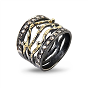 By Birdie Benedict ring sort rhodineret sølv m.18kt og 0,45 ct brillant (str. 52-60)